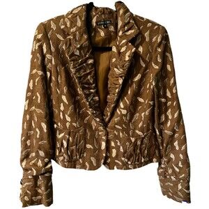 Boho Chic Jacket Womens Sz 8 Cropped Silk Blazer Gold Tonal Made in USA Vintage